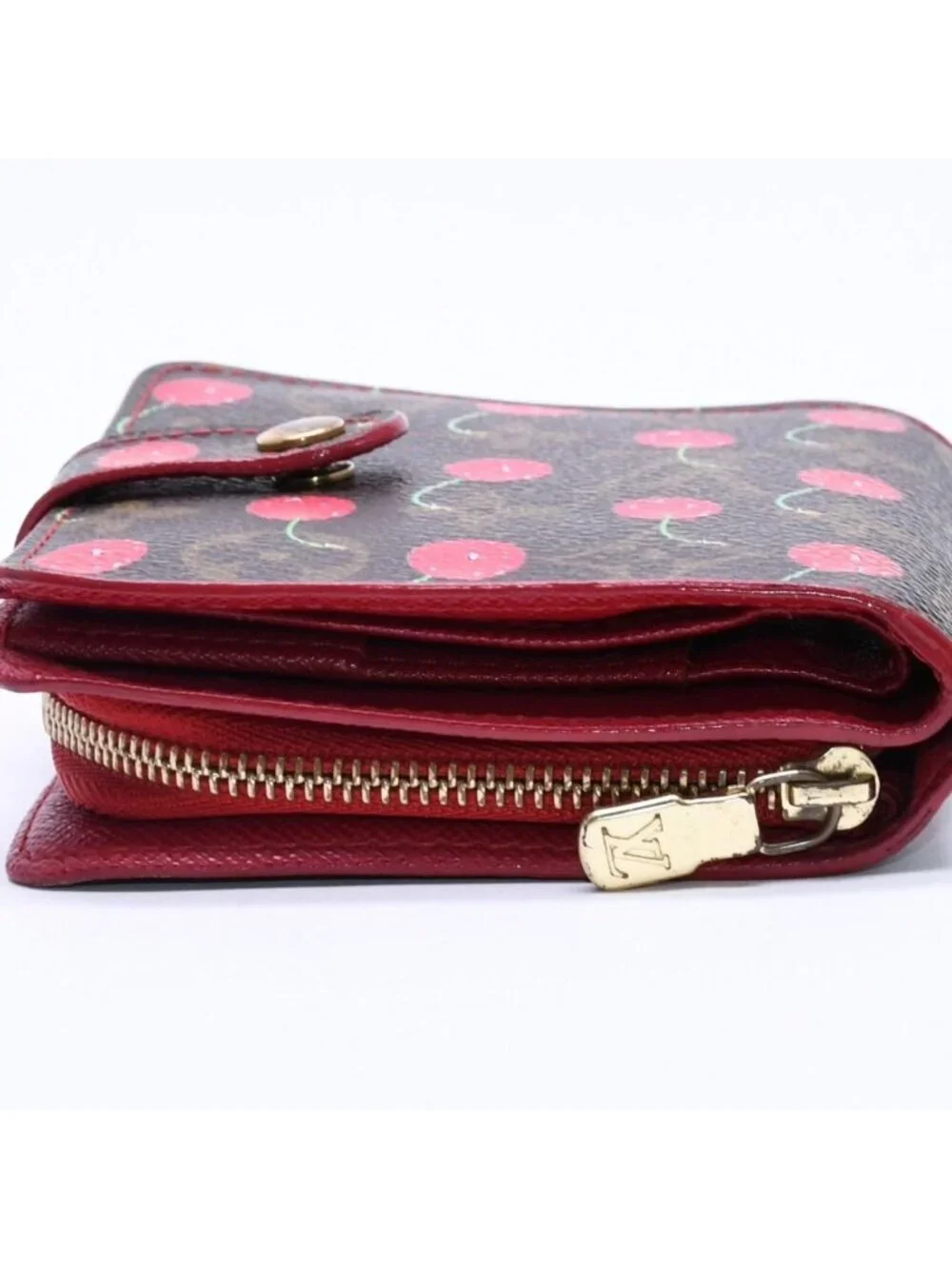 Louis Vuitton Monogram Cherry Compact Zip Bifold Wallet Takashi Murakami Brown